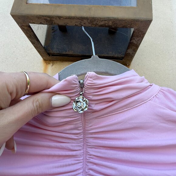 H&M Magda Butrym Bodycon Crepe Mini Dress Mock Neck Rose Appliqué Stretch Jersey - Picture 11 of 11